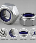Close-up of 170 Piece Metric Lock Nut Set Nylon Insert Locknuts M3 M4 M5 M6 M8 M10 M12 Stainless Steel Self Locking Nuts