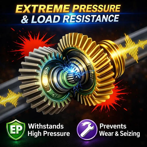 Gears highlighting extreme pressure resistance with Lithium Grease 1 Oz High Temp Waterproof For Extreme Heat And Wet Conditions.