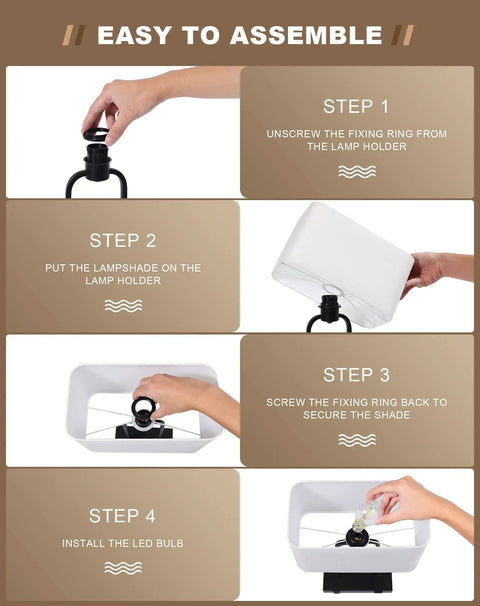 Assembly steps for Two Pack Bedside Table Lamps With USB Ports And AC Outlet, 20 Inch Touch Control, 3 Way Dimmable Modern Nightstand Lights