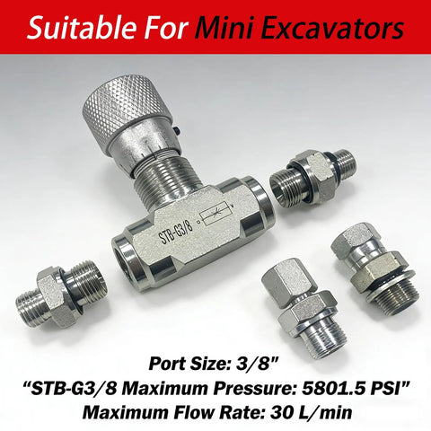 Hydraulic Flow Control Valve Set For 1-2 Ton Mini Excavators, 5-Piece Kit With Three Eighths Inch L08 Thread, M14 Fittings And Seals, 40MPa Bidirectional Flow Restrictor, Replacement Part For Precise Hydraulic Oil Regulation For Your Digger