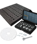 Killer Six And Half Inch Clear Acrylic Router Base Plate With Centering Pin And All The Right Screws Plus Foam Bit Caddy And Ten Piece Guide Bushing Set Straight Fire Shop Upgrade with brass templates and foam tray.