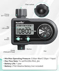 Sprinkler Timer For Garden Hose With Three Programs And Daily Or Specific Day Scheduling Programmable Automatic Or Manual Lawn Watering System With Battery Powered Reliability And Easy Setup No Fuss showing digital display and controls