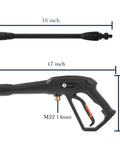 Beefed Up High Pressure Washer Replacement Gun With Jet Wand And 5 Spray Nozzle Tips For Karcher Ryobi Greenworks And PowerStroke Electric Washers Not For Gas Units, dimensions labeled