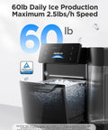 Smart Nugget Ice Maker Delivering 60 Pounds Daily Capacity And 6 Minute Rapid Ice Production Yields, showing 60 lb ice bin.