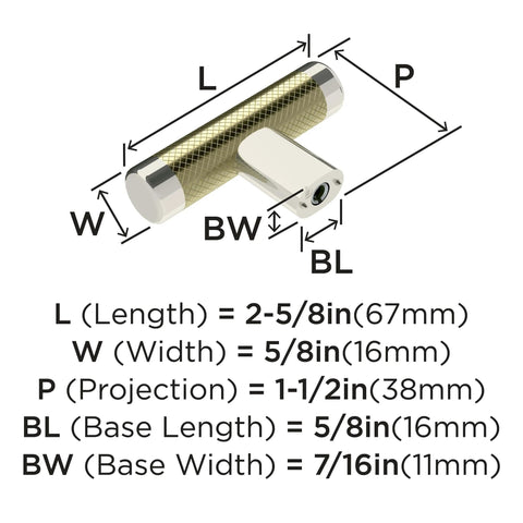 Contemporary Polished Nickel And Golden Champagne Cabinet Knob dimensions and measurements