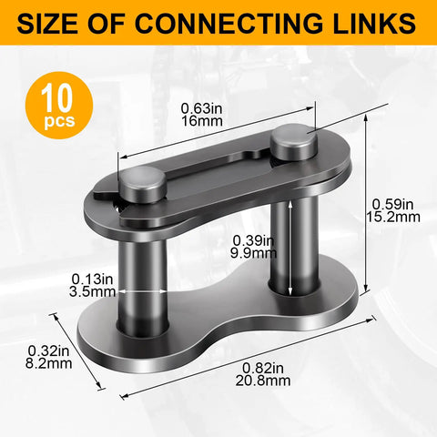 10 Pack No 41 Roller Chain Connecting Links detailed size dimensions displayed on chart