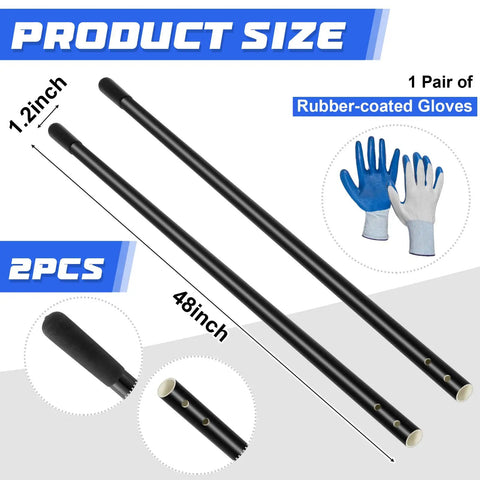 2 Pack 48 Inch Fiberglass Post Hole Digger Handles Replacement For 58 Inch Heavy Duty Hole Digger 1.2 Inch Diameter Includes Rubber Coated Gloves