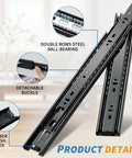 Beefed Up Full Extension Drawer Slides 12 Inch Side Mount Ball Bearing Rails 100 Lb Capacity, detachable buckle, rubber pads