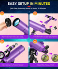 Portable 80mm Aperture Telescope For Kids And Adults High Power 500mm Refractor With setup instructions in purple.