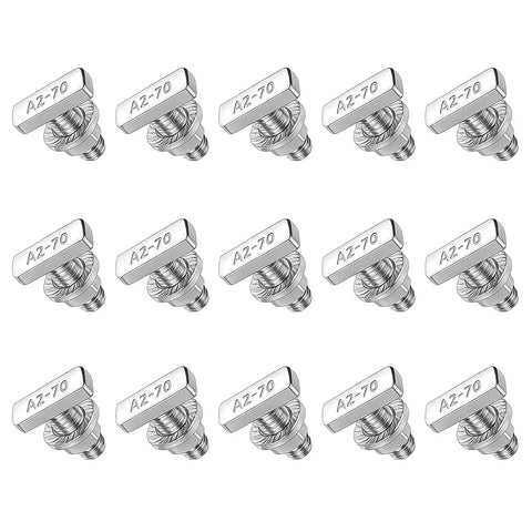 Heavy Workhorse 304 Stainless Steel Hammer Head T Bolts M8x20 With Flange Nuts Pack Of 15 showing rounded T bolts design.