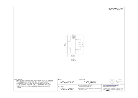 Diagram of Rock Solid Cast Iron Flange Mount Ball Bearing Unit with dimensions, showing side view and measurement details.