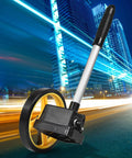 Luocute Portable Measuring Wheel 0-9999.9m Distance Roller (small wheel) with black and yellow design, ideal for measuring distances.