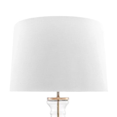 Glass Table Lamp With Cotton Shade, 24 Inch Tall End Table Lighting For Living Room, Bedroom, Dining Room Or Entryway, 3 Way Socket, Soft Cozy Glow, Modern Home Decor Accent Lamp