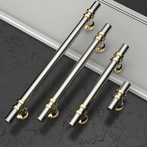 Six Pack 5 Inch 128mm Gold and Brushed Satin Nickel Cabinet Pulls Heavy Duty Solid Kitchen Handles for Cabinets