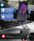 Auto Clamping Wireless Car Charger Mount With Air Vent Holder 15W 10W 7.5W Fast Charging shown with phone in car dashboard