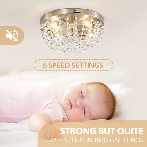 Cool Low Profile Boho Ceiling Fan With Light And Remote Control, Crystal Cage Design, Modern Flush Mount over sleeping baby