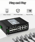Black Beefy 10G Ethernet PoE Switch With Two 10G SFP Plus Ports Four Gigabit SFP Slots Eight RJ45 Ports Din Rail Mount