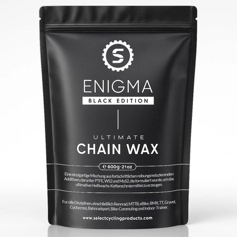 Black Enigma Ultimate Chain Wax package, 600g, featuring Ultra Low Friction Hot Melt Bike Chain Wax With PTFE MoS2 WS2 For Slick Gear Shifts.