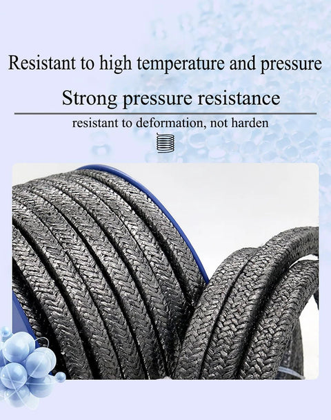 Graphite braided compression packing rope on spool, 0.47 in dia, 101 ft length, black