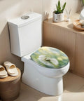 Elongated Dandelion clock morning sun Toilet Seat on modern toilet, showcasing soft-close feature and vibrant design.