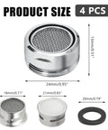 4 Pack Universal Faucet Aerators With 15/16 Male Thread For Fast Kitchen Sink And Bathroom Tap Replacements showcasing sizes of the aerators.
