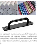 8 Piece Metal Barn Door Pull Set With Flat Head Long Base Design for Barn Doors Drawers and Cabinets in Black shown with aluminum rods
