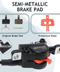 BUCKLOS HB-323 hydraulic disc brake set with 160mm rotors; black aluminum 2-piston caliper and red lever, includes pads and hardware
