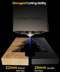Close-up of a 40W Laser Cutter Engraver with 19.7 by 12 inch work area, cutting through 22mm wood and 20mm acrylic.