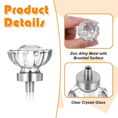 Six Pack Crystal Cabinet Knobs With Flower Glass Handles 1.4 Inch Diameter Clear Crystal With Brushed Gold Bases details