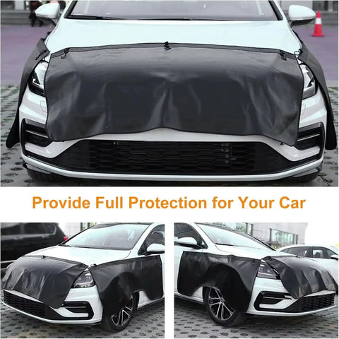Rock Solid Magnetic Fender Work Covers For Tesla Cybertruck shown over hood to protect paint during maintenance.