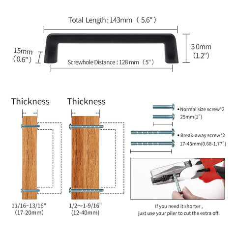 Detailed diagram of Twenty Five Pack Five Inch Dope Matte Black Cabinet Pulls for Bedroom and Bathroom Cabinet Doors and Dressers Zinc Alloy Hardware
