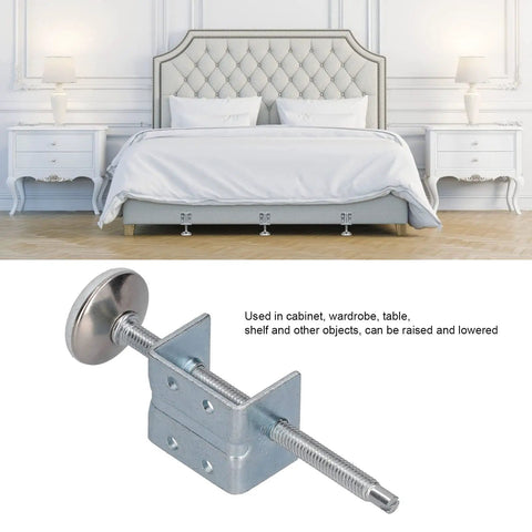 Rock Solid Adjustable Furniture Leveling Feet Nut Leveler for beds with metal support visible under bed frame