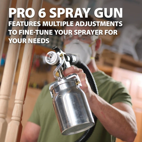 Stationary Hvlp Finishing Sprayer For Woodworkers Wanting Killer Results On Furniture Restoration Projects Using Pro Grade Metal Spray Gun in use.