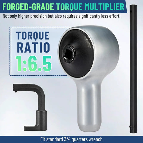 Hardcore Heavy Duty Torque Multiplier Wrench Set Featuring A Solid 1:6:5 Gear Ratio showcasing forged-grade design and accessories.