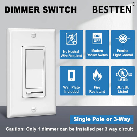 Six Pack Dimmable Light Switches For LED Halogen And Incandescent Bulbs No Neutral Needed Easy Fit Single Pole Or 3 Way