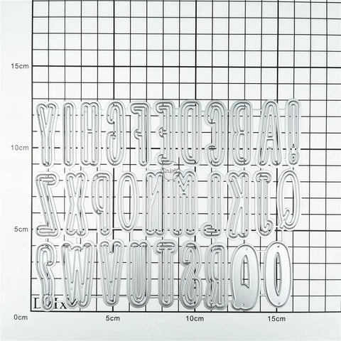Shadow 26 Capital Letters Metal Cutting Dies on grid, card making kit with embossing die cuts, paper templates, stencils for crafts