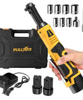 Pro Grade 3/8 Inch Cordless Electric Ratchet Wrench Kit With Variable Speed And 45 Ft Lbs Of Twist Power, showing tool with sockets and charger.