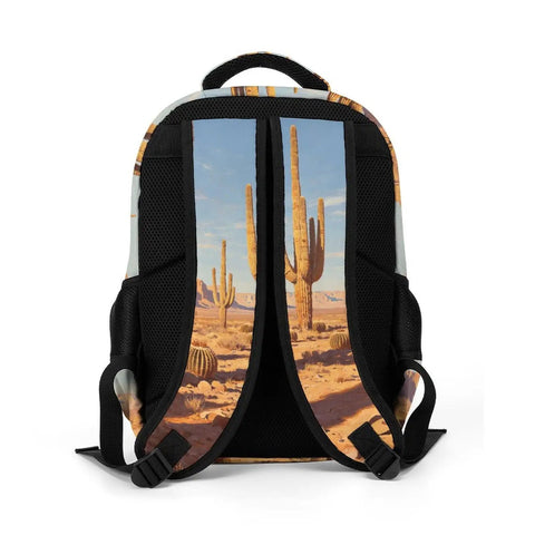 Back of Western Cactus Print Unisex Backpack With Large Capacity Durable Polyester For Daily Use showing cactus graphic and straps.