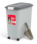 Portable 40Lb Pet Food Storage Bin With Wheels, Airtight Lid, Built In Scoop In Lid, BPA Free, Durable Gray Dog Food Organizer