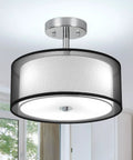 Dope Three Light Industrial Semi Drum Flush Mount Ceiling Light With Dimmable E26 Socket And 15 Inch Double Drum Pendant in room