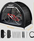 6.6Ft Waterproof Bike Storage Shed Tent For 2 Bikes, No Fuss Easy Setup Outdoor Portable Bicycle Shelter With Window, 210D Oxford Fabric, PU4000 Weatherproof, Black displaying setup elements and security lock