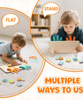 Two children engaging with the Super Slick Wooden Number Blocks And Finger Counting Board For Preschool Toddlers, using different setups.