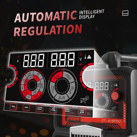 Close-up of the automatic regulation display on a 5 In 1 Plasma Cutter And Welder Combo With Dual Voltage 110V And 220V.