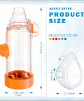 Ultra Portable Inhaler Spacer With Soft Fit Mask For Kids And Adults, showing product dimensions, orange color, medical grade
