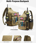 All In One Fishing Backpack Tackle Bag With Two Rod Holders Ready To Roll Multi Compartment Storage MOLLE System Water Resistant