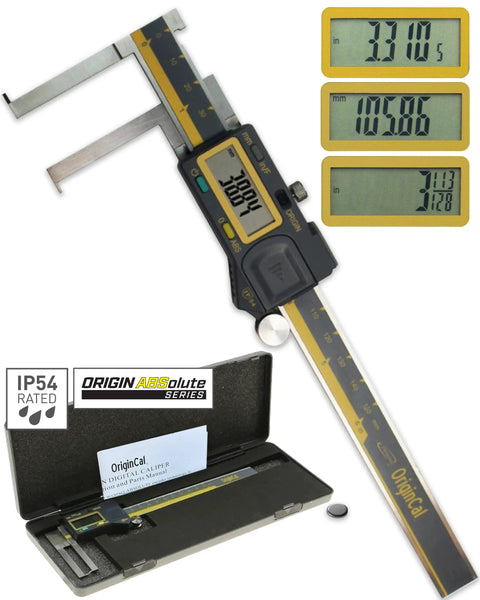 Absolute Origin 0 To 6 Inch Internal Slot Digital Caliper With IP54 Stainless Steel Body USB SPC Output shown with case