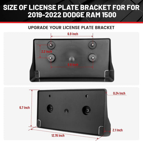 Front License Plate Bracket For 2019 2024 Ram 1500 Not Rebel Model Easy Install With Screws Replacement Part 68274215AE CH1068151 dimensions