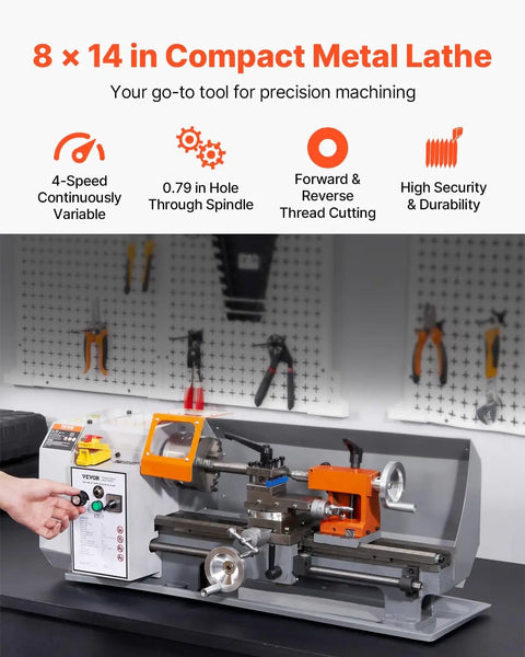 VEVOR Benchtop Metal Lathe Machine 7.87 X 13.78 Inches Precision Power Mill Tool With 600W Brush Motor And Variable Speed Control for precise machining.
