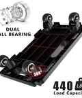 Heavy Duty 4 Wheel Furniture Dolly With Interlocking Design No Tools Needed Easy Move Rolling Platform Mover For Large Items 440 Lb Capacity Flat Dolly With Wheels Black 1 Pack, showing dual ball bearings and 360-degree rotation.
