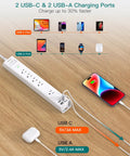 Two Pack Heavy Duty Surge Protector Power Strip With Six Foot Extension Cord showing USB-A and USB-C ports for fast charging.